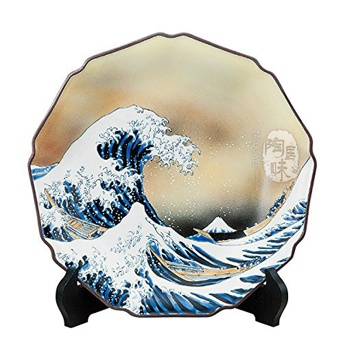 日本原装正品九谷烧神奈川冲浪里日式高档陶瓷装饰盘创意工艺饰品