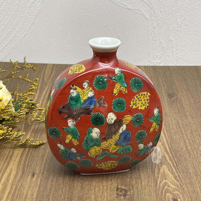 日本原装进口九谷烧木米日式花瓶插花器创意田园陶瓷桌面摆件装饰
