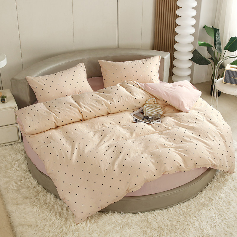2026春夏新款波点纯棉双层纱拼全棉水洗棉圆床四件套床笠款