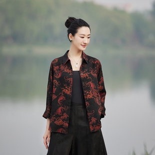 100%桑蚕丝香云纱提花缎 福利 花罗 妈妈衬衫 上衣 开衫 腰果花