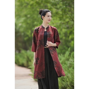 【花之梦】100%桑蚕丝香云纱 龟纹印花 小立领 风衣外套/上衣*2色