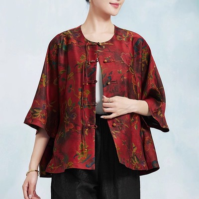 新中式*100%桑蚕丝香云纱重磅缎 加大版 开衫/上衣-40姆