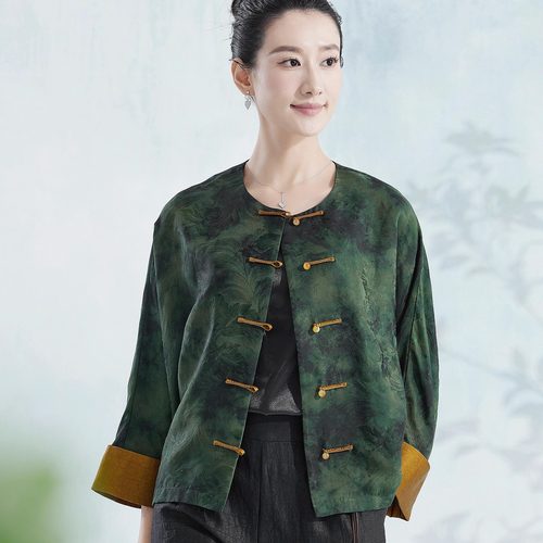 100%桑蚕丝香云纱 重磅提花缎 蝙蝠袖 开衫上衣/外套*35姆*3色