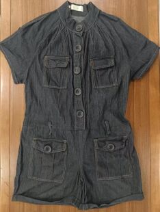 黑色牛仔全身服7035两用袖 连体裤 连体服 105黑色连身裤 胸100