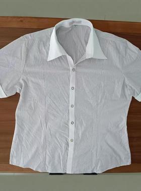 胸105-110三加大码衬衫OL短袖紫色细条纹上班款48744