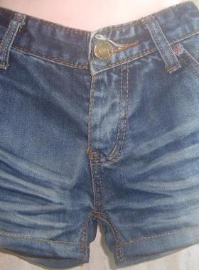 腰66-70中码水磨蓝色轻微磨白显旧拼布绣花饰7519短裤牛仔三分裤