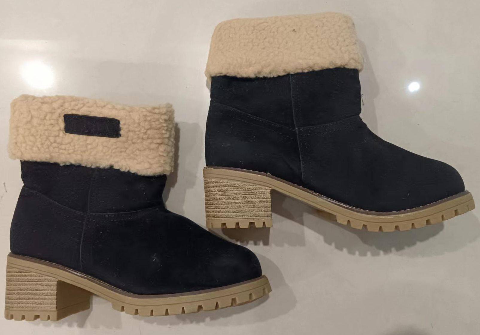 40码加绒两穿雪地靴马丁鞋加厚中筒圆头粗跟实物拍图黑色