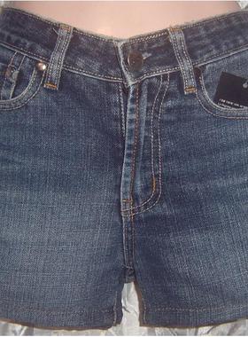 腰56-60CM加小码水磨蓝色 明黄线装饰 休闲牛仔热裤/短裤7424