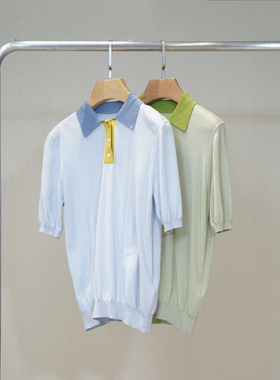 PAMIR女士polo领通勤撞色天丝棉混纺短袖针织衫 PLM014