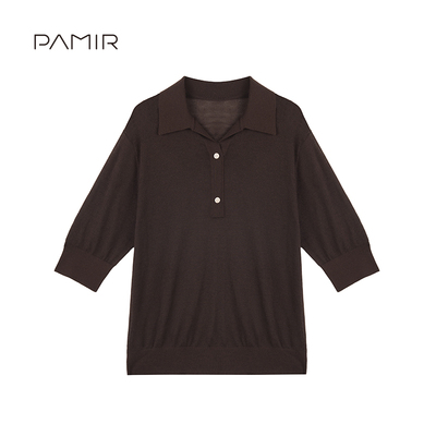 春夏新款女翻领羊绒半袖针织衫