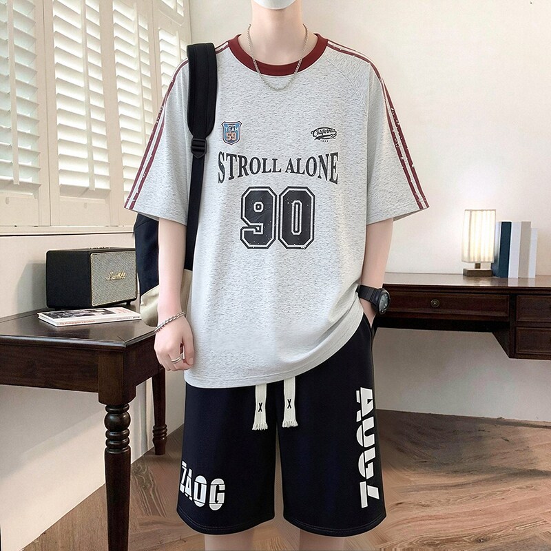 青少年 短袖套装男生夏季t恤新款两件套16高初中生大童篮球服套装