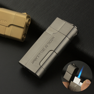金属M1911枪头充气防风直冲蓝焰打火机创意个性收藏把玩男士电子