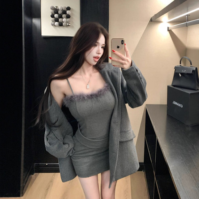 RHGD实拍2025 法式吊带连衣裙女冬季新款性感包臀裙气质抹胸裙子