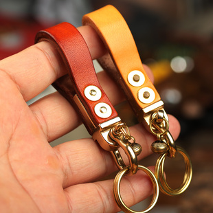 进口日本枥木牛皮个性手玩钥匙扣手工真皮钥匙挂件黄铜迷你钥匙挂