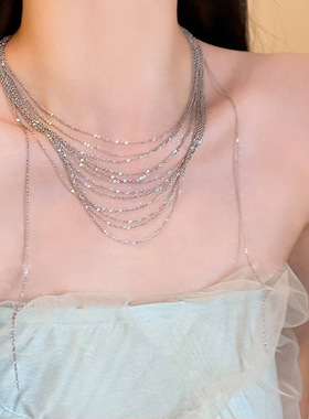 超仙叠戴流苏锁骨链女多层项链新款个性choker颈链轻奢小众高级感