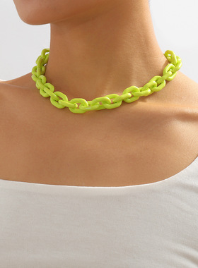 N9032欧美夸张朋克风嘻哈树脂项链合金亚克力复古粗链条锁骨链女