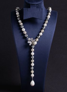 跨境渐变蜜蜂贝壳珍珠毛衣链秋冬时尚百搭项链日常通勤珠宝首饰女