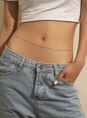 简约时尚金属细链条腰链女 欧美夏季沙滩性感几何圆珠单层身体链