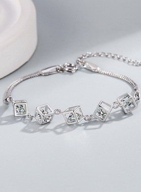 优雅时尚锆石方块几何手链女爱情魔方手链个性百搭饰品高级感