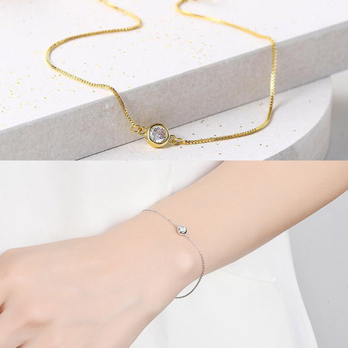 18k日韩风圆形白金水晶钻石手链