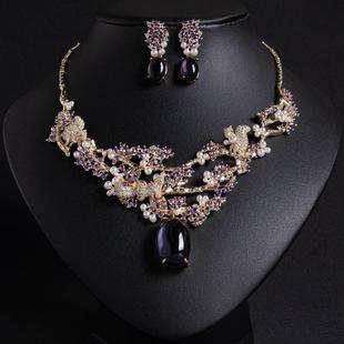 欧美首饰气质奢华短款锁骨项链耳环晚宴套装女夸张时尚高档配饰品