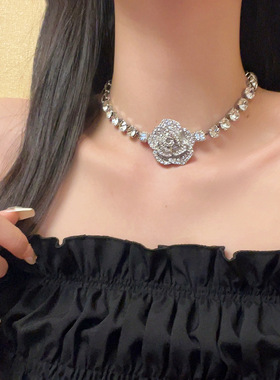 情人节系列玫瑰花朵锆石颈链ckoker时尚百搭小众冷淡风项饰锁骨链