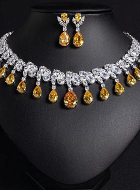 亮雅丽人 欧美新款新娘项链水滴耳环奢华套装 跨境爆款饰品套件