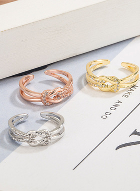 日韩潮人开口打结戒指女饰品韩国简约食指介子情侣对戒工厂