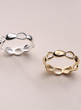 韩版镂空椭圆形光面ins开口戒指