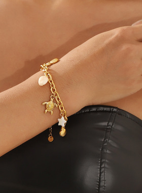 ZB0244欧美轻奢复古精致钛钢手链女 ins海洋风吊坠不锈钢保色手饰