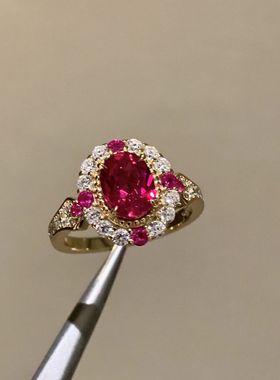 轻奢气质鸽子蛋玫红宝石戒指高级感红刚玉绝地武士吊坠项链套装女