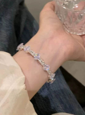 超闪紫色几何方形锆石手镯女轻奢精致小众高级感甜美手环水晶手饰