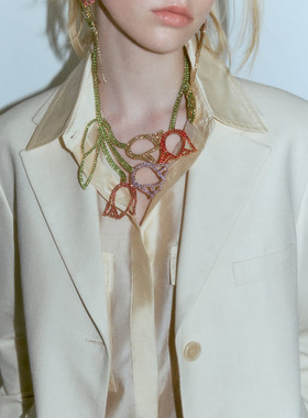 N11193欧美创意彩钻郁金香花朵耳环项链 ZA个性优雅夸张满钻颈链