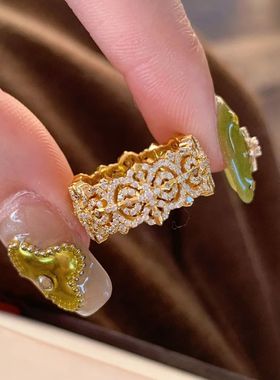 新中式古法金十字金刚杵戒指轻奢高级感小众设计微镶十字架指环女