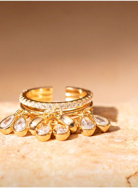 定格瞬逝的美花火团簇戒指女小众设计轻奢高级感镶钻可调节指环