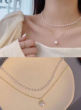 高级感小众设计感网红ins简约气质双层珍珠项链女潮锁骨链勃颈链