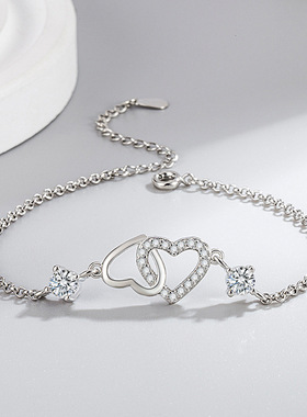 韩版手链女双爱心时尚气质爱心手链甜美可爱心形手饰