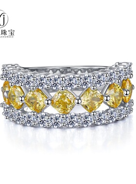 慕景珠宝 2022新款S925银进口高碳钻4*4肥方排戒指女欧美风指环