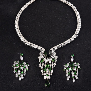 2023新款奢华新娘锆石项链耳环套装流苏晚会婚纱礼服配饰品