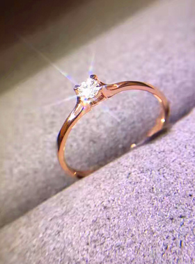 玫瑰金色仿真10分钻石戒指韩版