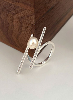 筷子戒指珍珠开口戒夸张创意造型2024年新款轻奢感指环女设计高级