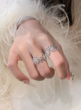 梦中情戒华丽浪漫“爱德华蕾丝”戒指时尚轻奢手工拉丝皇冠女戒