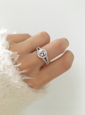 双排豪华款70分水晶锆石仿真钻戒 复古花纹镂空戒壁 求婚戒指 女