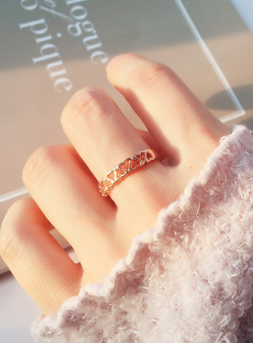 韩版镂空爱心花纹光面时尚风戒指