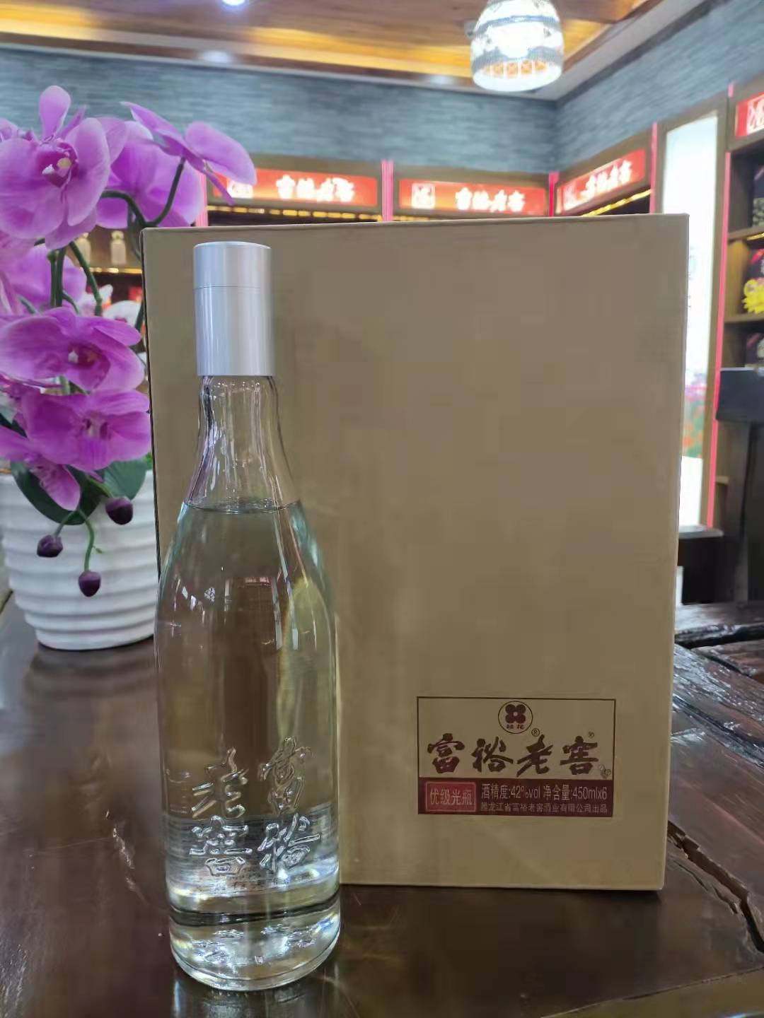 富裕老窖光瓶白酒桂花富裕光瓶42度450ml浓香型白酒东北粮食酒6瓶