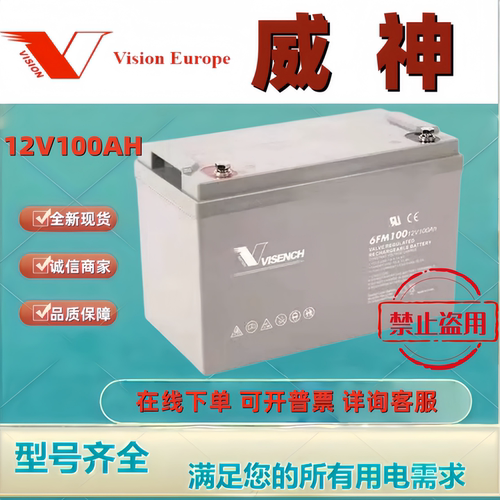 VISION威神蓄电池6FM100 12V100AH铅酸免维护应急后备机房消防用