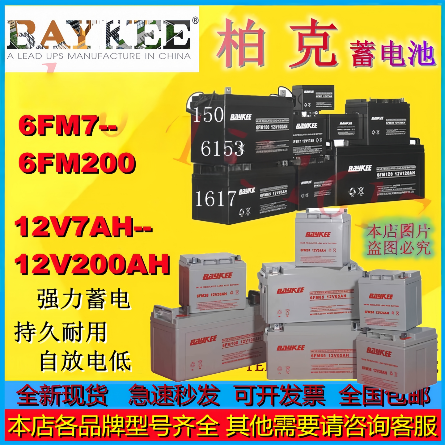 BAYKEE柏克全新电池6FM100 6FM7 6FM12 6FM17 6FM24 6FM38 6FM65