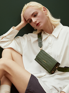 RCLAB 瓦舍原创设计 宽带斜挎包女小方包女斜挎 简约竹节纹包包女