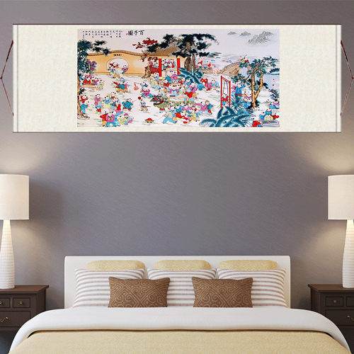 百子图横幅招财哪国画茶楼古典