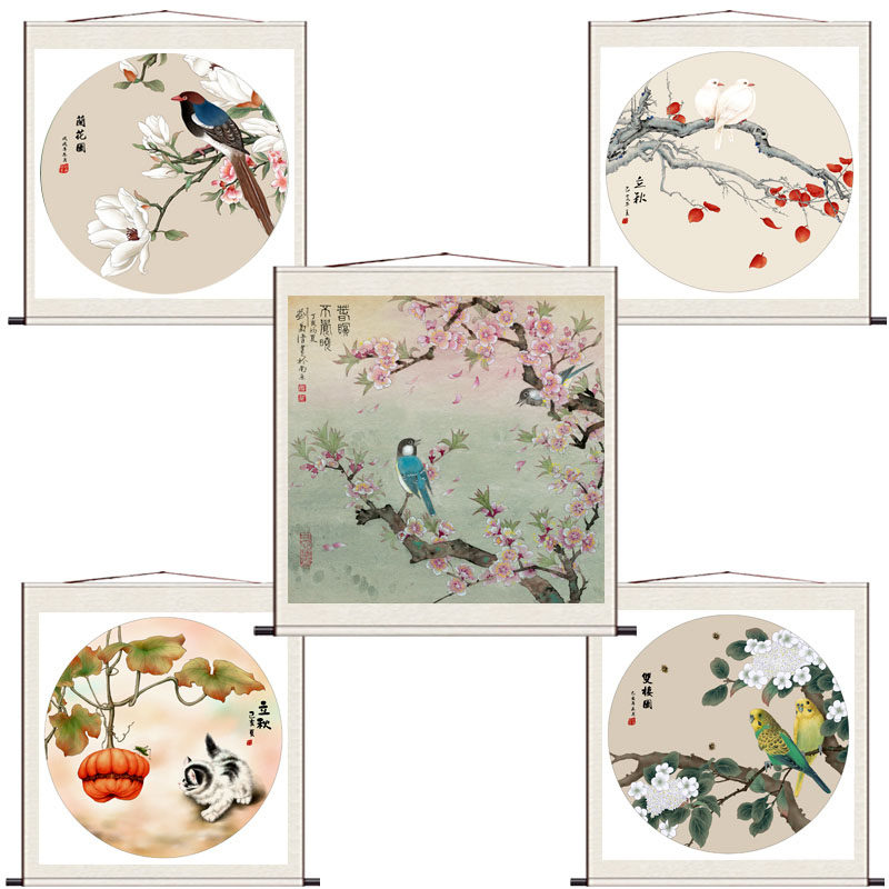 荷花小鸟已装裱书法字画招财斗方